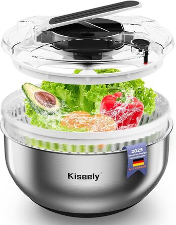 Салатниця-швидкосушарка з нержавіючої сталі 4.2L з мискою та кришкою, для салатів, овочів, зелені, ягід