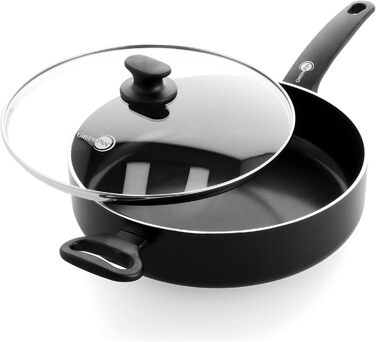 GreenPan Cambridge сковорода для тушкування з кришкою (24 см, 3,1 л), керамічне антипригарне покриття, без PFAS, для індукційних плит, придатна для миття в посудомийній машині, чорна