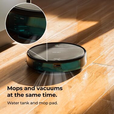 Робот-пилосос Cecotec Conga M10 з гіроскопічною навігацією та керуванням через додаток. Потужність 2000Pa, функція сушіння, 120 хвилин автономної роботи, датчики перешкод та 2 бічні щітки.