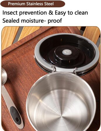 Герметична кавова банка з нержавіючої сталі, 1,8L, з датчиком дати, CO2-вентилем та мірною ложкою, для кави, чаю, горіхів, какао, чорна