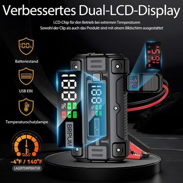 Powerbank для запуску авто BRPOM 6000A 12V: запуск бензинових та дизельних двигунів, LED-ліхтарик, екран, бустер для авто, мото, газонокосарки