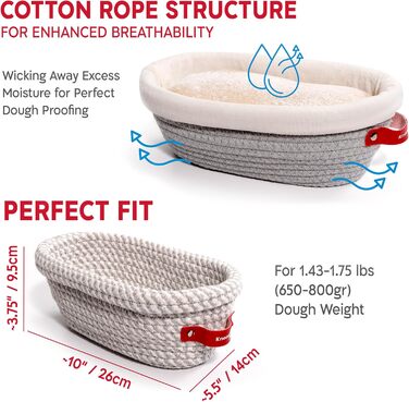 Набір для закваски KneadAce: банка 680.4 г, 2 корзини для вистоювання Banneton, лезо для хліба з магнітом - подарунок для пекаря, повний набір для випікання закваски