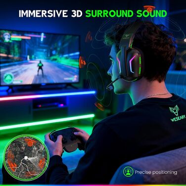 WG1 Бездротові навушники Bluetooth з мікрофоном для ігор, сумісні з PS5, PS4, PC, Switch, Mac, з LED-підсвічуванням, шумозаглушенням та 50 годин автономної роботи, сатиново-білі (сумісні з Xbox)