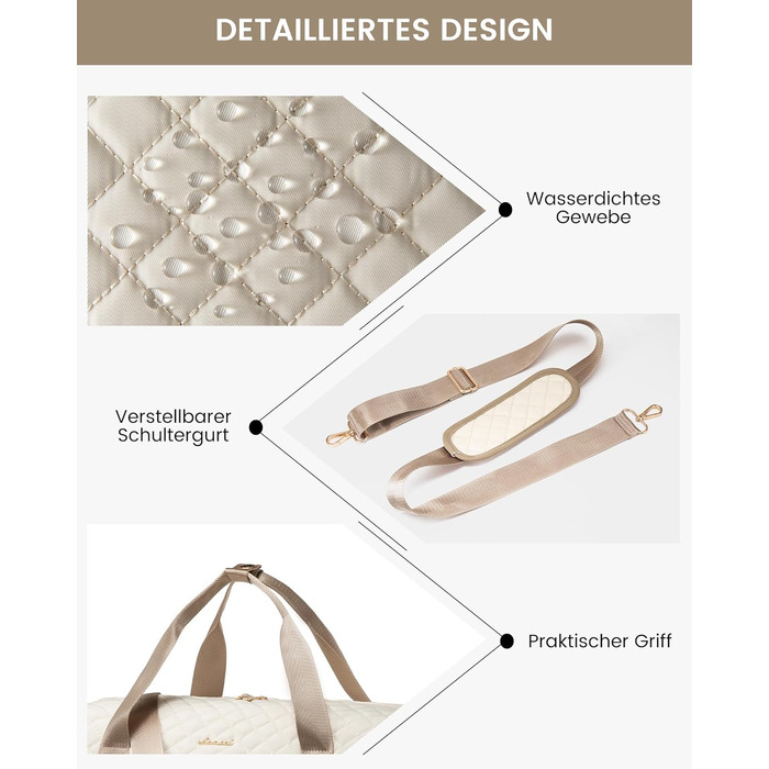 Спортивна сумка LOVEVOOK для жінок з відділом для ноутбука, 40L, з відділенням для взуття, Gym Bag, Travel Duffel, для подорожей, фітнесу, клініки, лікарні (Бежево-хакі)