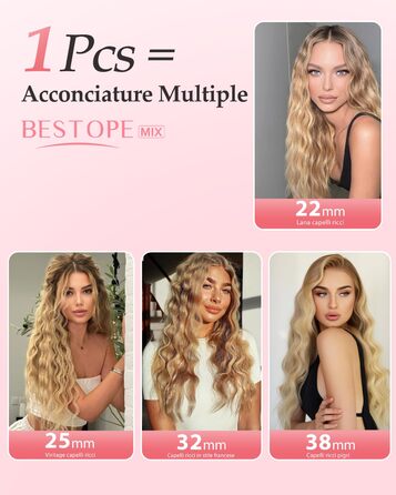 4-в-1 Випрямляч та завивачка для волосся - 22/25/32/38 мм, для створення хвиль, 4 температури (140-210°C), 3 насадки, чорний, Rose