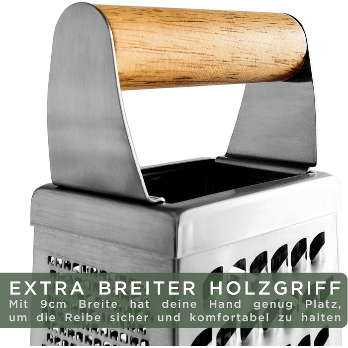 Нержавійна тертка WALDWERK Design для овочів та сиру з дерев'яним піддоном - кухонна тертка без пластику, квадратна