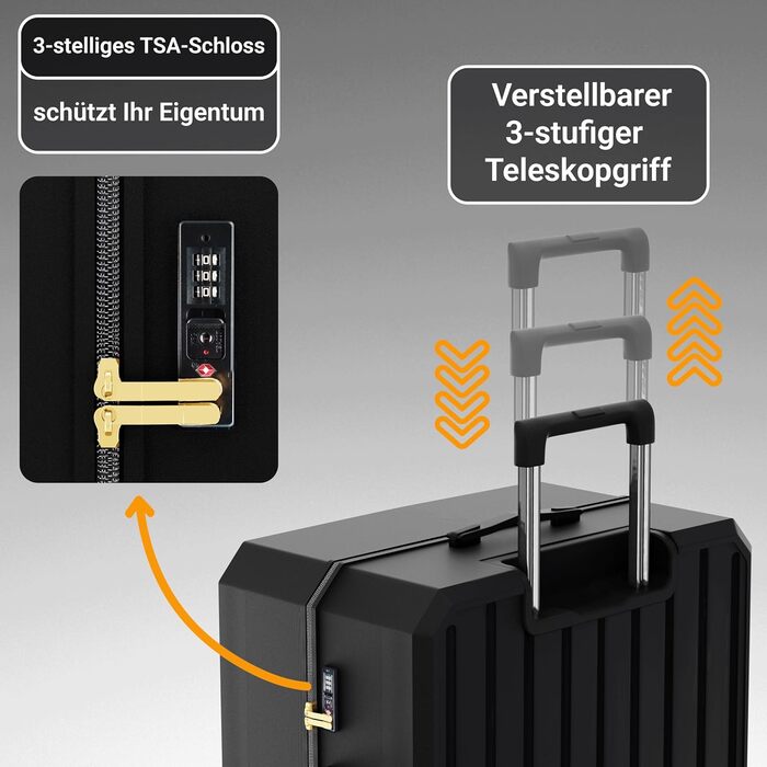 Набір валіз ONAIR 3 шт. (S, M, L) – чорний & золотий. Водовідштовхуюча жорстка оболонка, TSA-замок, тихі колеса, міцний ABS-пластик. Ідеально для подорожей.