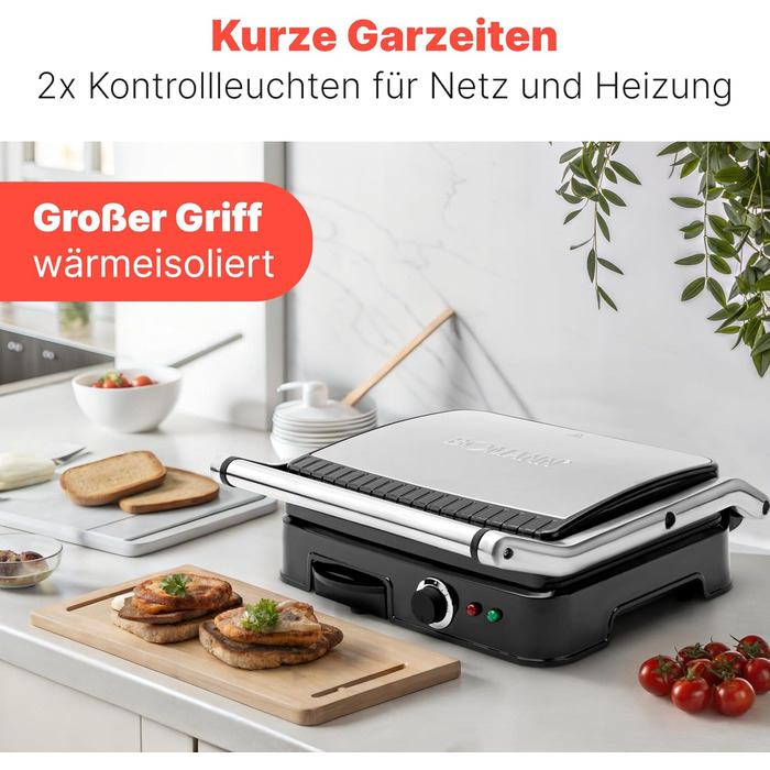 Контактний гриль Bomann KG 2242 CB | 2000W | антипригарне покриття | для приготування Паніні та контактного гриля