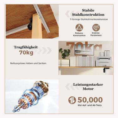 Регульований за висотою стіл Klicelor з двома ящиками, електричний, для офісу, 140 x 60 см