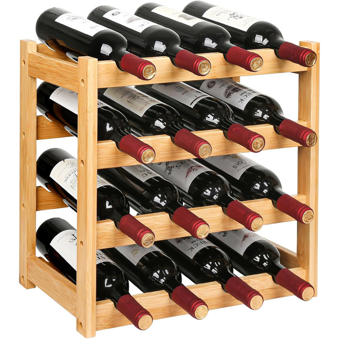 Стойка для вина VASMIA з бамбука, 3-ярусна, на 12 пляшок, для кухні та комори, білий колір