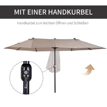 Подвійна парасолька Outsunny Parasol Market з ручною рукояткою овальна 460 x 270 x 240 см в Hellkaffee для саду та патіо