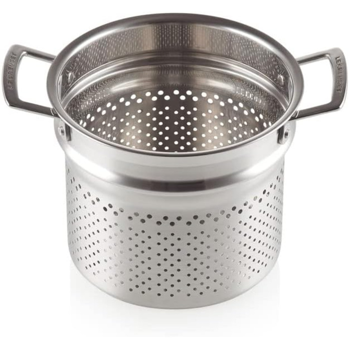 Каструля Le Creuset з нержавіючої сталі з кришкою та ситом, Ø 20 см, для всіх типів плит (включно з індукцією), срібна