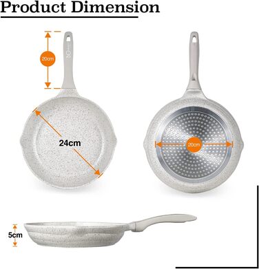 Набір сковорідок ACTIV CUISINE з 3 предметів, литий алюміній, 32 см 28 см 24 см, індукційні, з антипригарним покриттям, типи плит, можна мити в посудомийній машині, Sanstone (24 см)