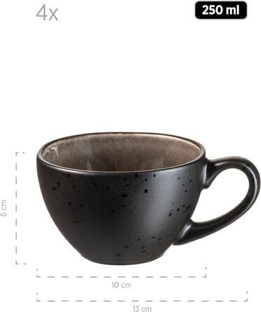 Набір кавових чашок Niara Organic, на 4 персони, вінтажний дизайн, 8 предметів, чорний/коричневий, керамограніт (макс. 60 символів), 934071