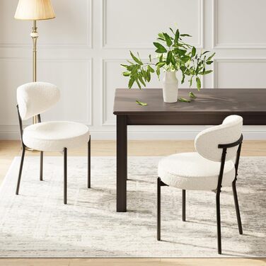 COLAMY Комплект обідніх стільців 4 шт. з м'яким сидінням 10 см – Сучасні м'які стільці з плюшевої тканини Teddy, з міцним металевим каркасом – Для кухні та вітальні, Білий. Комплект 4 шт.