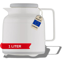 Термос Helios Wash Pro Thermoskanne Weiß 1L: 6 годин тепла, 1000 мл, білий, для напоїв, з широким горлом, миється в посудомийній машині, міцний пластик