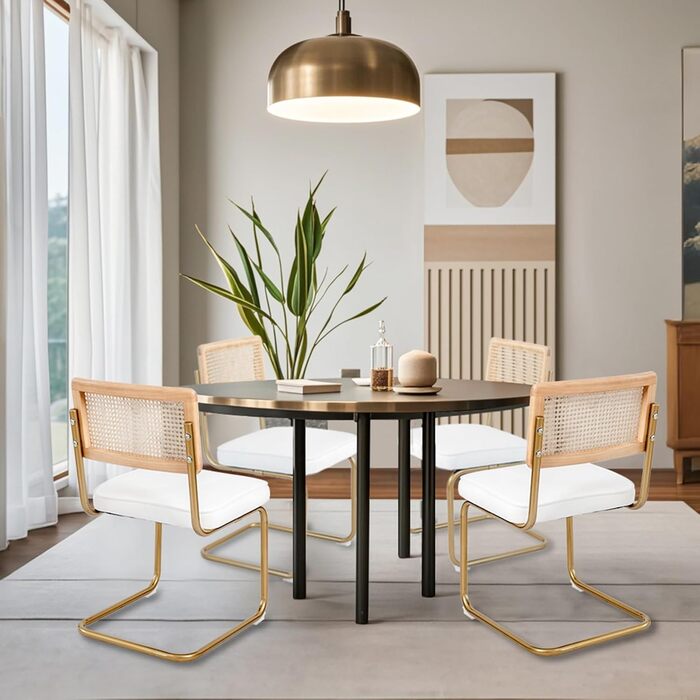 Набір з 2-х обідніх крісел CangLong, м'який крісло-відпочивальник для кухні, їдальні та вітальні, гостьові крісла з масивними дерев'яними ніжками (білий велюр)