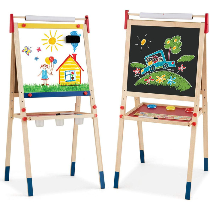 Мольберт для дітей GOPLUS, двосторонній набір для малювання з дошками для крейди та маркерів, регульований стійка, фарби, крейда, ластик, магнітні наклейки