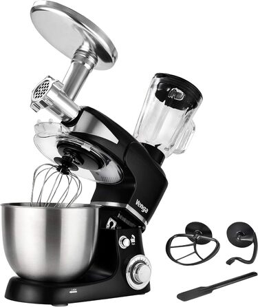 Кухонна машина Venga VG M 3014 з чашею 5 л з нержавіючої сталі, 1000 Вт, 4 насадки, рецепти, чорний колір