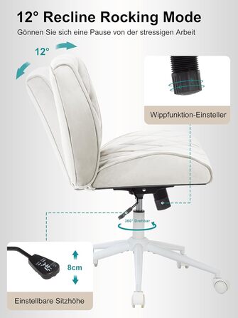 Крісло для дому та офісу Symino з функцією гойдання, крісло для макіяжу та письмове, з м'якої еко-шкіри, регульоване по висоті, поворотне на 360°, ергономічне, до 150 кг, велике