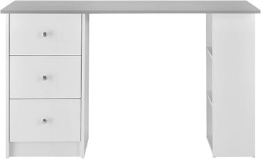 Письмовий стіл 120x50x72см з 3 полицями та висувними ящиками Офісний стіл Білий/світло-сірий комп'ютерний стіл Стіл для ПК