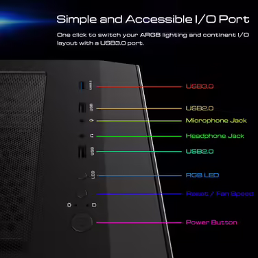 Ігровий корпус GAMDIAS Apollo E2 Elite, Mid-Tower ATX, загартоване скло, 3x 200 мм ARGB вентилятори, безінструментальна установка, підтримка плат до ATX
