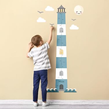 Персоналізована вимірювальна паличка як настінне татуювання для дитячої кімнати Для вимірювання висоти до 160 см Включаючи індивідуальну персоналізацію - синій маяк