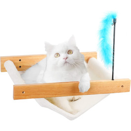 Настінний гамак для кішок Satauko з іграшками з пір'я для кішок, дерев'яні полиці для кішок для великих домашніх кішок, настінне ліжко для кішок меблі для кошенят, щоб спати, грати, лазити, байдикувати.