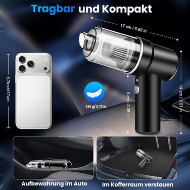 Акумуляторний ручний автомобільний пилосос 12000Па з HEPA-фільтром та LED-підсвіткою, бездротовий міні-пилосос для авто, дому, диванів та шерсті тварин