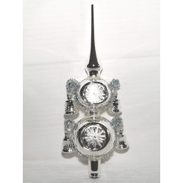 Ялинкова іграшка Jingle Bells Lauscha срібна з рефлектором 4 дзвіночка висотою 30 см Lauscha ручної роботи