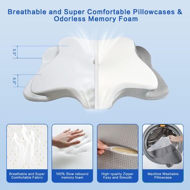Подушка для шиї та плечей QIUBABYO з memory foam, ергономічна подушка для сну на боці, спині та животі з чохлом