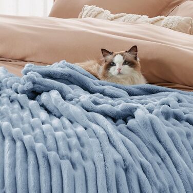 BEDSURE Плед великий 220x240 см, вовняний, флісовий, для дивана та кімнати, теплий, м'який, небесно-блакитний