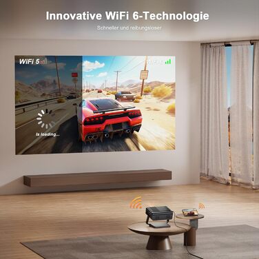 4K проєктор VISSPL 28000 люмен з автофокусом та корекцією трапецеїдальної спотворення, Wi-Fi 6, Bluetooth, Dolby Audio, Netflix, 360° обертовий штатив для домашнього кінотеатру та використання на відкритому повітрі