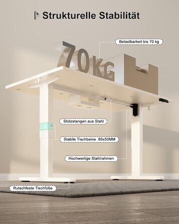 Регульований стіл Homall 200x80 см з USB-портом, електропривод, органайзер для кабелів, пам'ять положень, білий комп'ютерний стіл