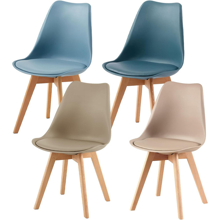 Елегантний стілець для обідньої зони EGGREE: скандинавський дизайн, міцна конструкція з бука, зручний м'який сидіння, набір 4 шт.