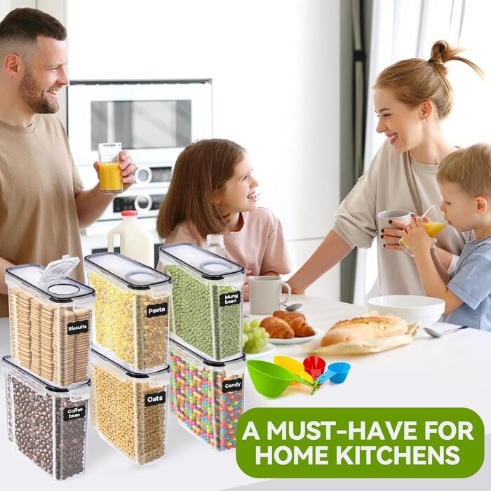 Набір контейнерів для зберігання 2.5л, BPA-free, для крупи, борошна, з етикетками та ручкою, 4 мірні ложки