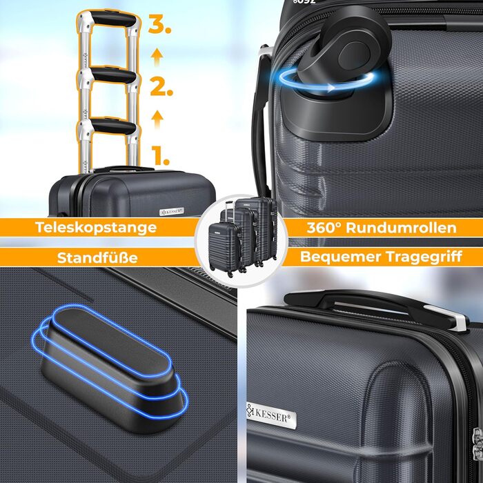 Валіза KESSER® з жорсткою оболонкою, вагова система та жетон для багажу | Чемодан-тележка, Rollkoffer з кодовим замком, 4 колеса, ABS, телескопічна ручка (75см – 120л)