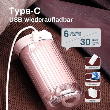 Портативний електричний іригатор для порожнини рота JTF Mini, бездротовий, для подорожей, з 5 насадками, 4 режими, 230 мл, водонепроникний (IPX7), рожевий