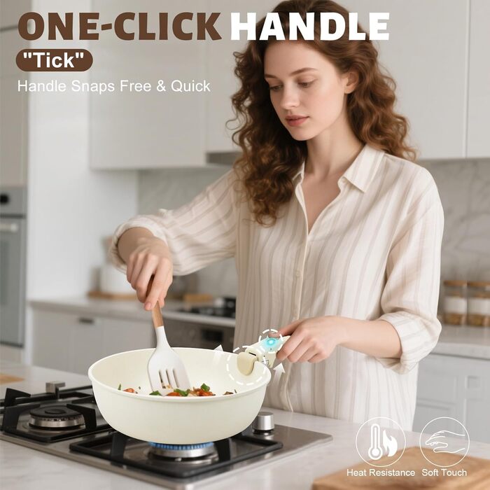 Набір посуду Numola 10 предметів: каструлі та сковорідки з антипригарним покриттям, знімні ручки, керамічний набір посуду, для індукційних плит, для дому та подорожей, безпечний для миття в посудомийній машині