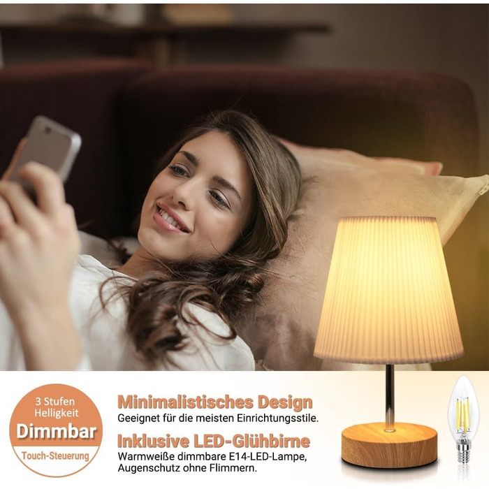 Приліжковий світильник Touch Dimmable, HSLighting, 3 рівня яскравості, мінімалістична настільна лампа