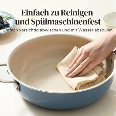 Сковорода Redchef 28 см з кришкою, антипригарне покриття, керамічна сковорода для індукції, з нержавіючою ручкою, без PTFE, PFOA, PFAS, для духовки, придатна для миття в посудомийній машині (Блакитна)