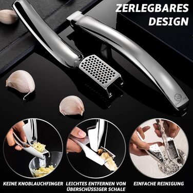 Прес для часнику та імбиру з нержавіючої сталі - не потрібно чистити | Легко миється, для дрібного подрібнення | 5 років гарантії
