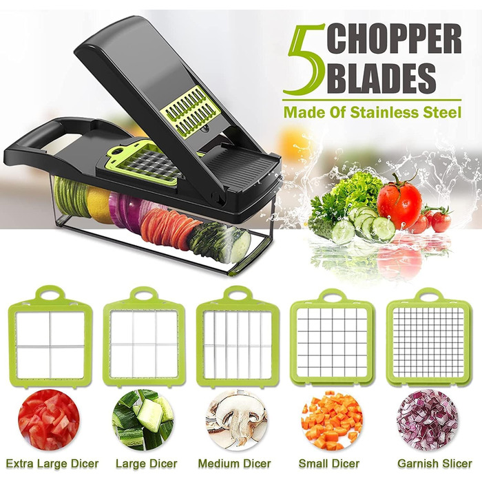 Багатофункціональний набір для нарізки овочів 22-в-1: спіралізатор, тертка, нарізач цибулі, картоплі та фруктів. З контейнером 1.2л та дренажним кошиком (сірий)