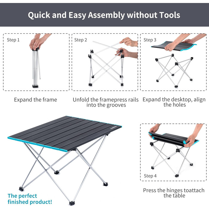 Розкладний стіл для кемпінгу Naturehike, алюмінієва стільниця, водонепроникний, портативний, легкий, для їжі, приготування їжі, пікнік, на відкритому повітрі, риболовля (чорний маленький)