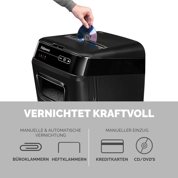 Fellowes Autofeed AutoMax 90M: Шредер для паперу з автоподачею, P4, 90 аркушів/хв, 17 л, тихий, для офісу