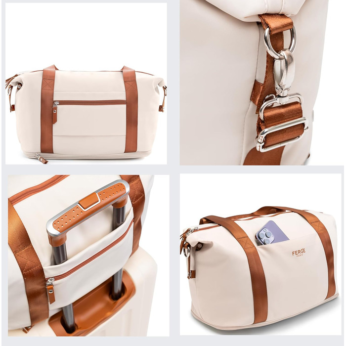 Набір валіз FERGÉ Milano 5-ти частинний (3 розміри) + сумочка для косметики + сумка для подорожей - чорний/бежево-коричневий