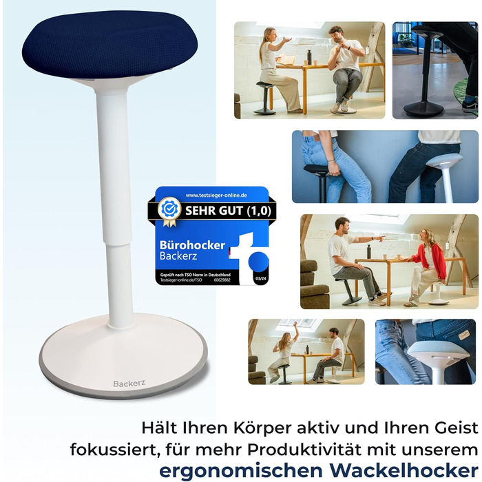 Ергономічний офісний стілець-хокер з регулюванням висоти та ефектом балансування, синій (40-60 см) - найкращий вибір для офісу та стоячої роботи