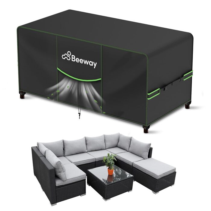 Чохол для садово-патіо меблів BEEWAY V2.0, 300x250x102 см, водовідштовхувальний, захист від УФ, чорний