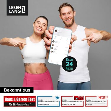 Вага для тіла LEBENLANG з датчиками рук - Великий дисплей & підключення до програми | 29 показників до 180 кг | Аналіз складу тіла (жир, м'язи)