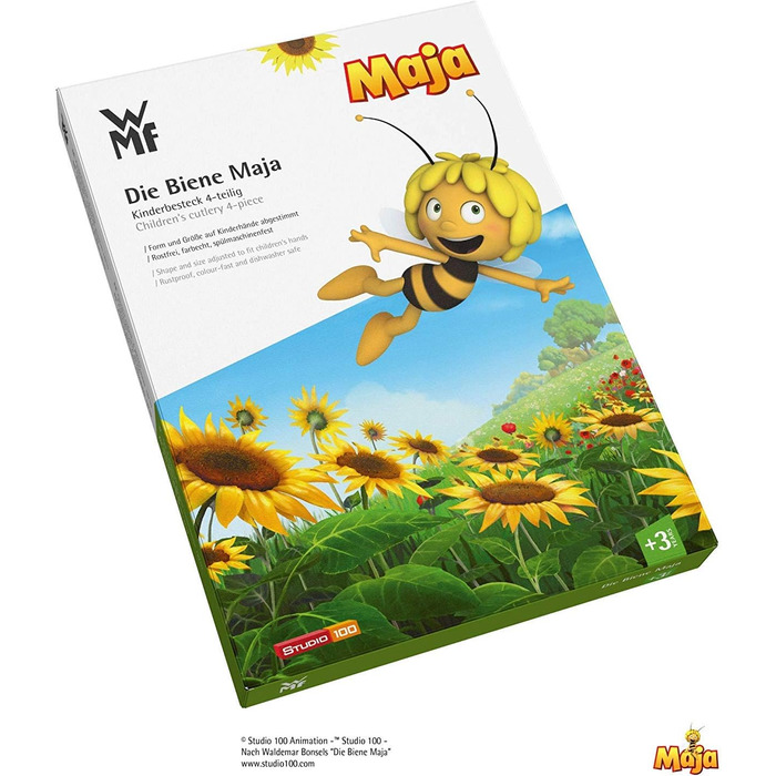 Набір дитячого столового прибору WMF Biene Maja (4 шт.), нержавіюча сталь, для дітей від 3 років, Cromargan, придатний для миття в посудомийній машині